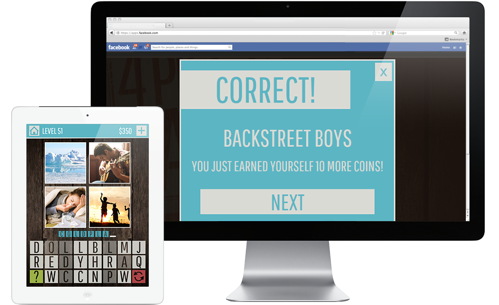 Play 4 Pics 1 Band Game on Facebook from your computer